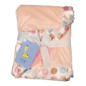 NWT Pink & Peach Velvet & Shearling Fleece Baby Blanket, 30" x 40", Satiny Trim